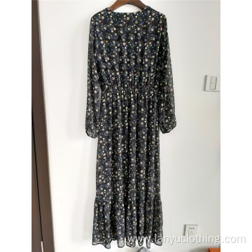 Ladies Floor-length Maxi Dress Floral Print Chiffon Dress